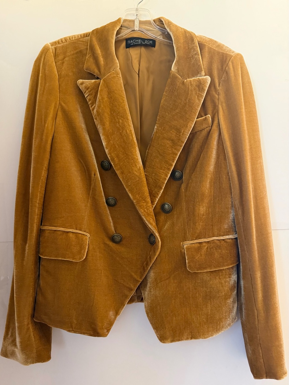 Rachel Zoe Golden Mustard Velvet Double-Breasted Blazer